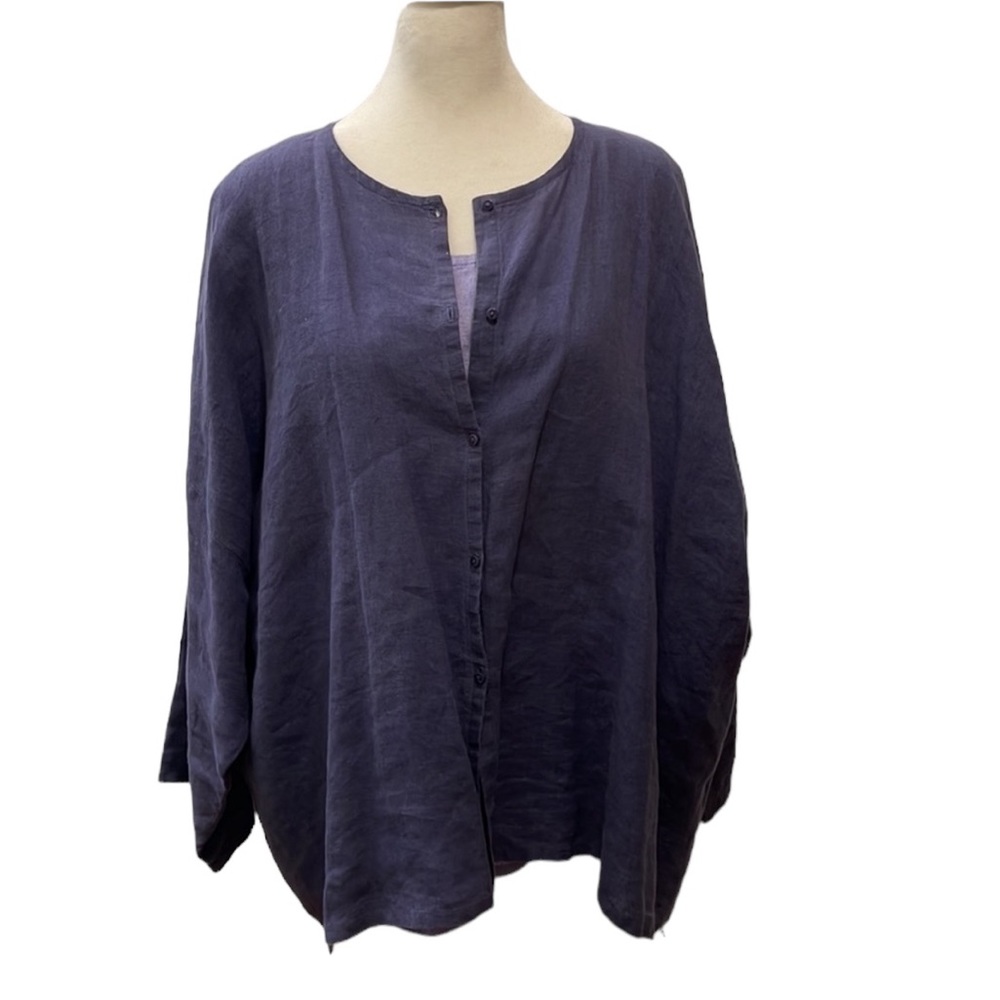 Eileen Fisher Irish Linen short jacket in iris. Size L. GUC